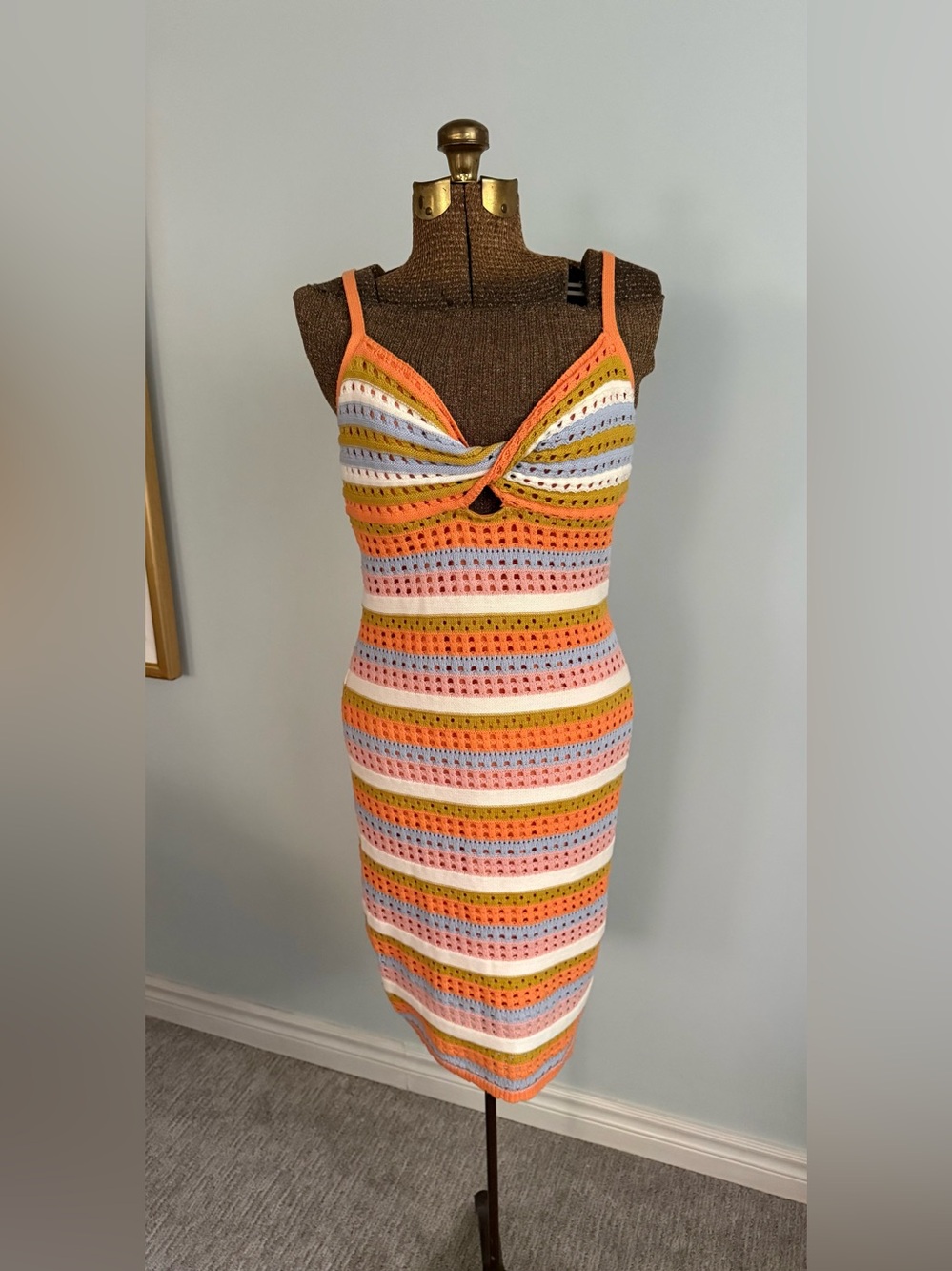 Willow & Wind Crochet Knit Striped Midi Dress | Cutout